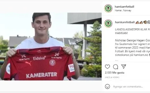 El Hamarkameratene anunciando oficialmente la llegada de Nicholas Hagen