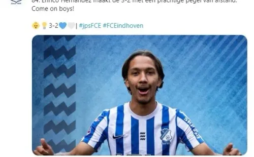 FC Eindhoven celebra en su cuenta de Twitter el gol de Hernández