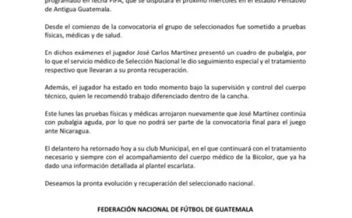El comunicado sobre la baja de José Carlos Martínez (Foto: Fedefut)