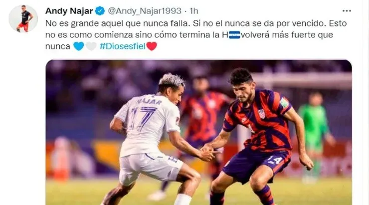 El mensaje de Andy Najar en sus redes sociales.
