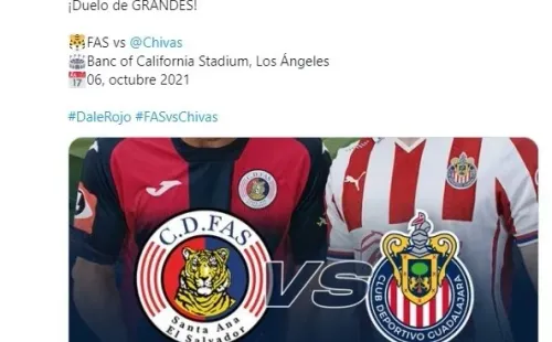 Deportivo FAS anunciando el amistoso ante las Chivas en octubre