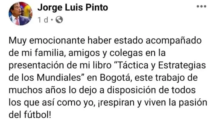 Jorge Luis Pinto agradece el apoyo a su libro. (Jorge Luis Pinto)