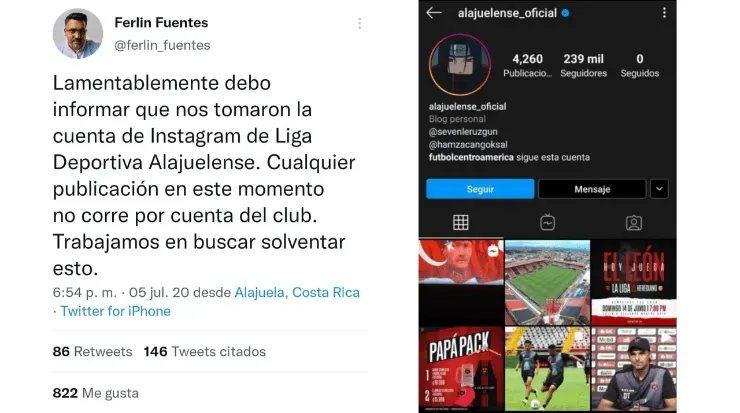 Twitter de Ferlin Fuentes, encargado de comunicación de LDA en 2020 / Imagen de la cuenta de IG, 5 julio, 2020