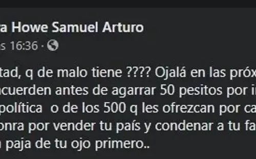 La publicación de Samuel Córdova en Facebook