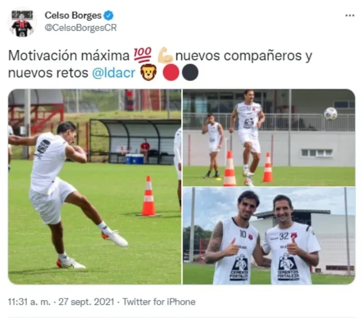 Celso Borges en su primera práctica con LDA (Celso Borges, Twitter)