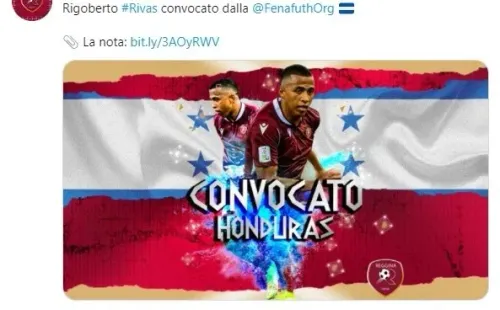 La Reggina anunciando la convocatoria de Rigo Rivas a la Selección de Honduras