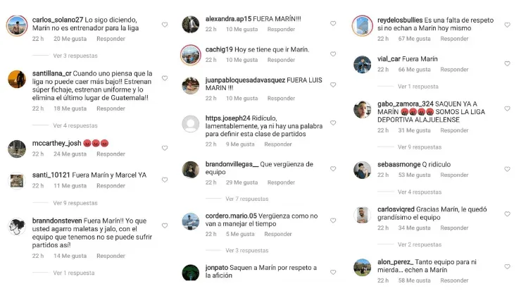 Comentarios en el IG de LDA (LDA Instagram)