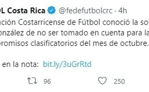 Fedefutbol anunciando la baja de Giancarlo González