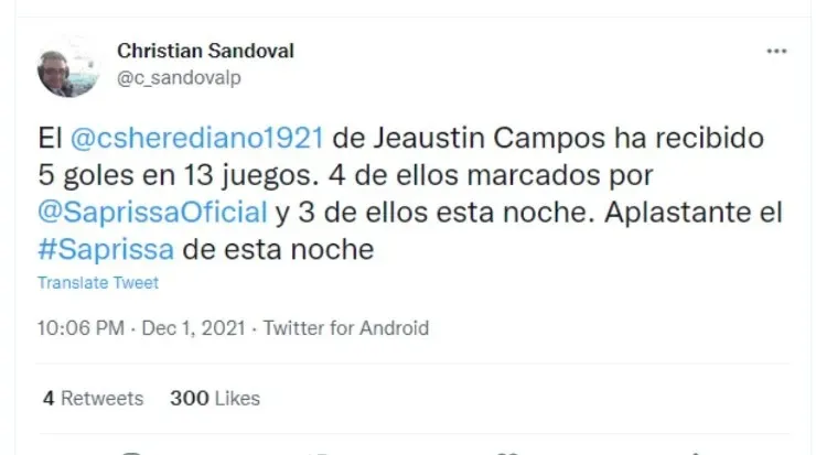 Dato tomado del twitter de Cristian Sandoval