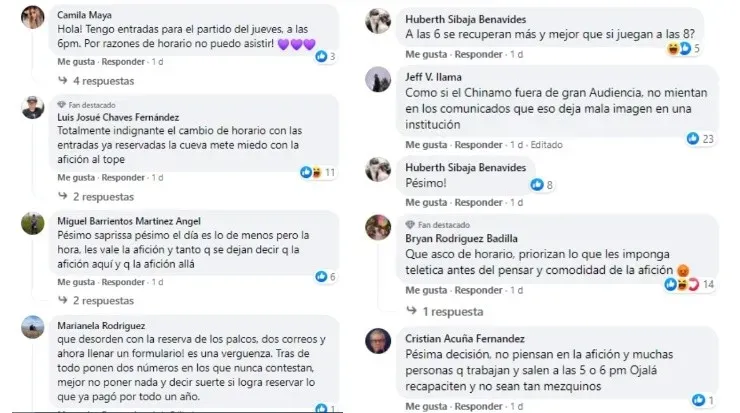 Reacciones de aficionados morados (Facebook Saprissa)
