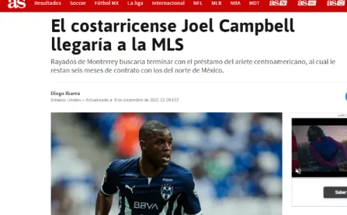 Diario AS de México sobre el futuro de Joel Campbell.