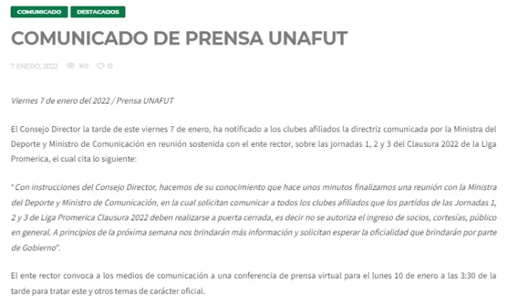 Comunicado de la Unafut (Unafut Oficial)