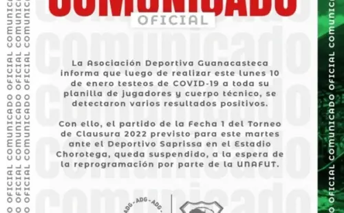 El comunicado de Guanacasteca anunciando la suspensión del juego contra Saprissa (Foto: Prensa Guanacasteca)