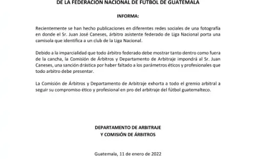 El comunicado de la Fedefut acerca del caso Juan Caneses (Foto: Fedefut)