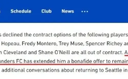 El Seattle Sounders advirtiendo que, a pesar de que Alex Roldán quedó fuera de contrato, procurarían extender su ligamen