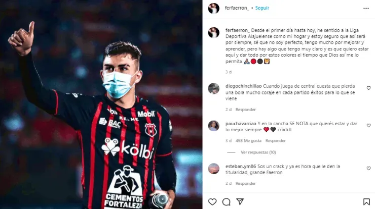 Mensaje de Fernán Faerrón este lunes (Fernán Faerrón, Instagram)