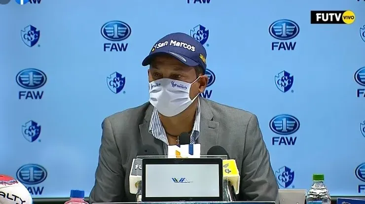 Jeaustin Campos en conferencia de prensa luego de la derrota ante Cartaginés el domingo anterior (FUTV)