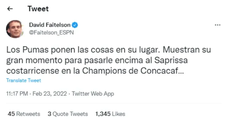 Tuit de David Faitelson (Tweeter)