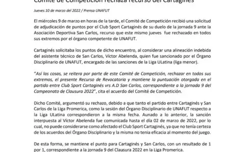 Comunicado oficial de l UNAFUT (Unafut Oficial)