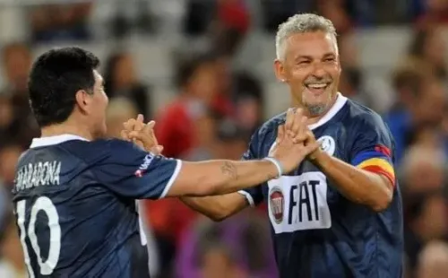 Baggio y Maradona en un partido a beneficio. Fuente: Getty Images