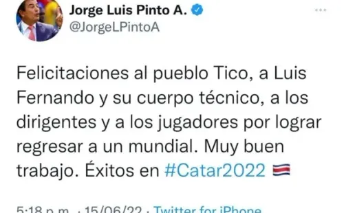 Publicación de Jorge Luis Pinto (Twitter)