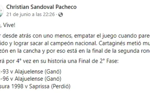 Publicación de Cristian Sandoval Pacheco (Facebook)