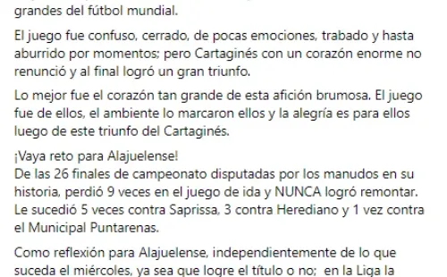 Publicación del estadístico y periodista deportivo Cristian Sandoval Pacheco