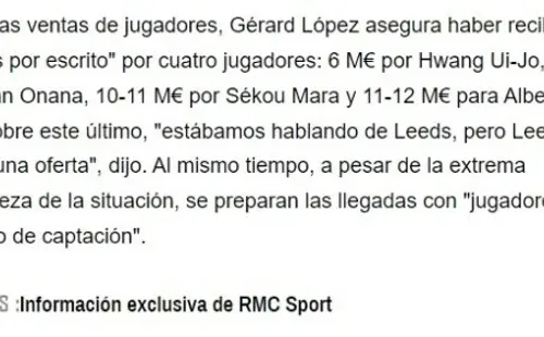 Gerard López comenta las ofertas sobre la mesa que tiene el Girondins, incluida la de Alberth Elis (Foto: RMC Sports)