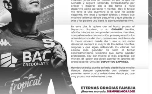 Marin compartió una carta despidiéndose de Saprissa.