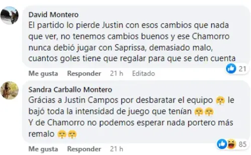 Comentarios de los aficionados saprissistas (Facebook Saprissa)