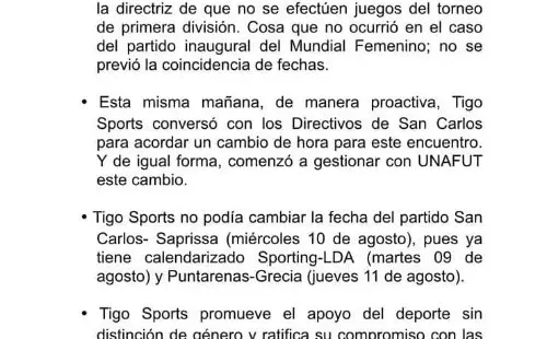 Comunicado de Tigo Sports (Tigo Sports, Facebook)
