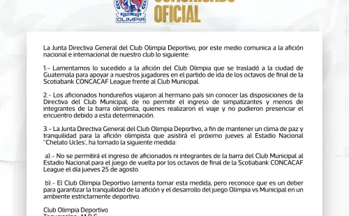 Comunicado oficial de Olimpia