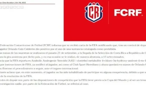Comunicado oficial de laFederaciónCostarricense de Fútbol