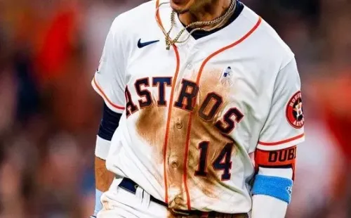 Mauricio Dubón con la camiseta de Houston, a su primera Serie Mundial