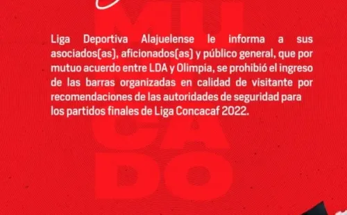 Comunicado oficial de la Liga Deportiva Alajuelense