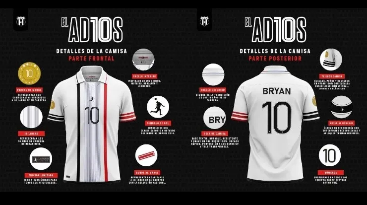 Detalles de la camiseta de despedida de Bryan Ruiz (LDA)