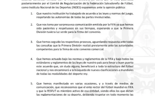 Comunicado del INDES tras la carta de la FIFA (Parte 1)