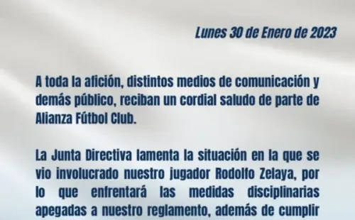 El comunicado del Alianza sobre las medidas contra Fito Zelaya
