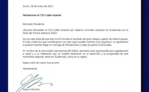 Mensaje de la FIFA a Cobán Imperial