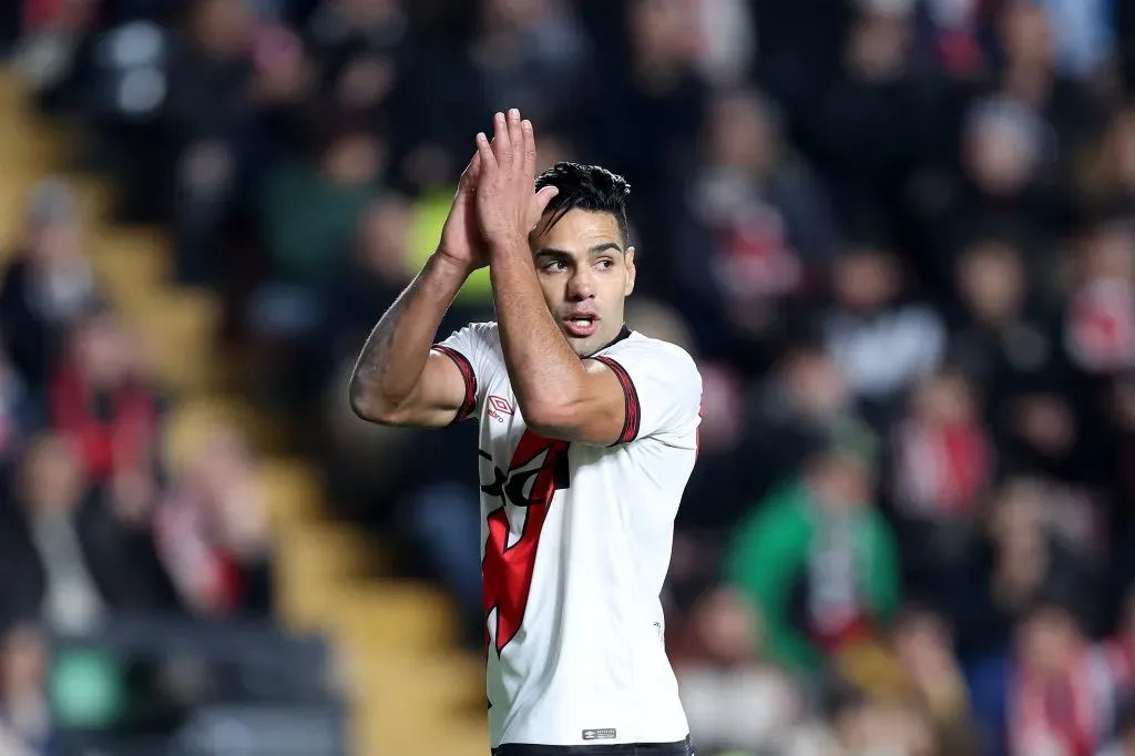 MADRID, SPAIN – NOVEMBER 10: Radamel Falcao of Rayo Vallecano de Madrid reacts during the LaLiga Santander match between Rayo Vallecano and RC Celta at Campo de Futbol de Vallecas on November 10, 2022 in Madrid, Spain. (Photo by Gonzalo Arroyo Moreno/Getty Images)