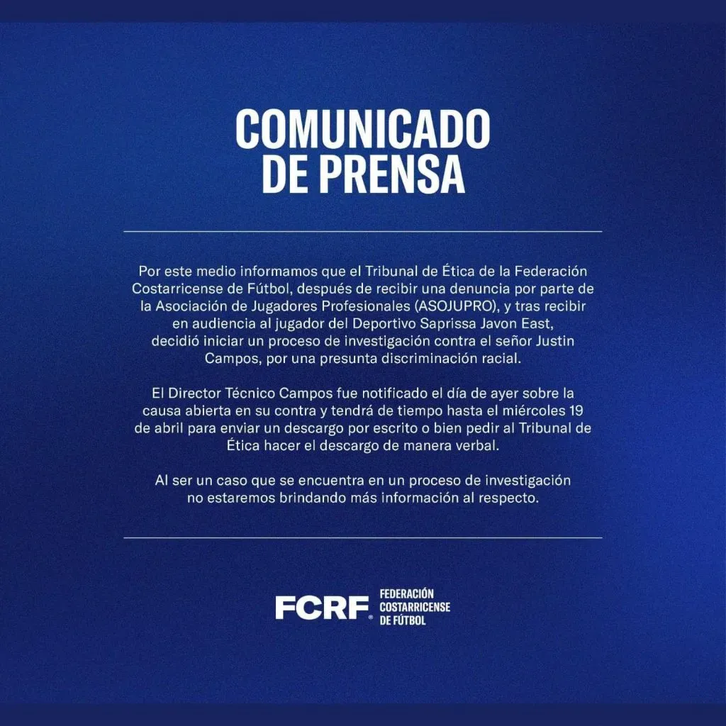 Cpmunicado del Tribunal de Ética de la Fedefut (Fedefut)