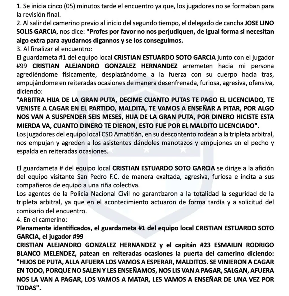 El reporte arbitral de Bradley tras el duelo entre Amatitlán y San Pedro (Foto: Marca502).
