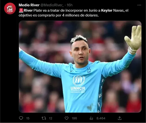 La noticia falsa que círculo de Keylor Navas a River Plate.