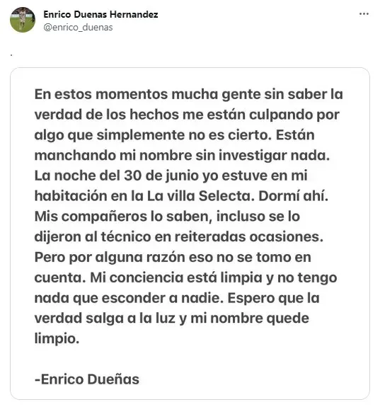 El mensaje de Enrico Dueñas tras las acusaciones en su contra (Foto: Twitter)