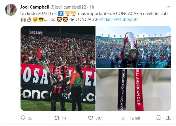 El mensaje de Joel Campbell en sus redes sociales (Foto: Twitter | Joel Campbell)