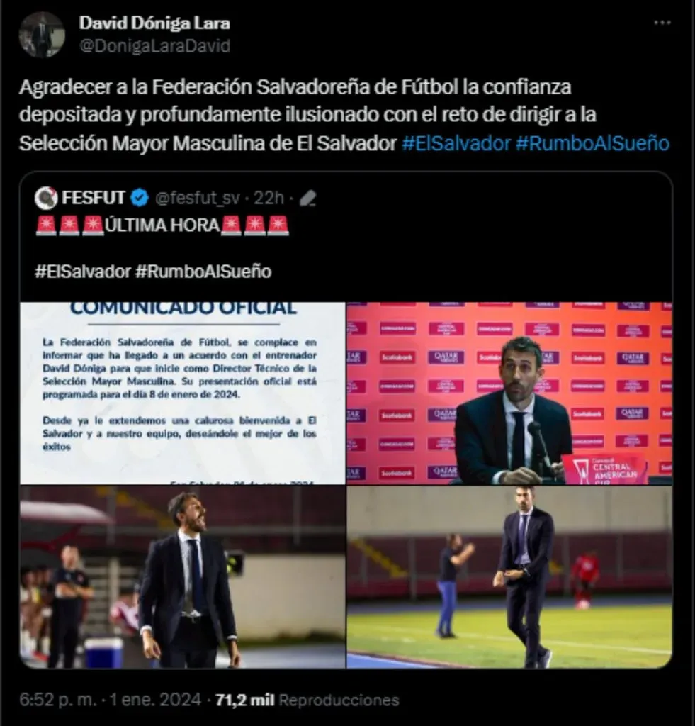 Las primeras palabras de Dóniga como DT de El Salvador.