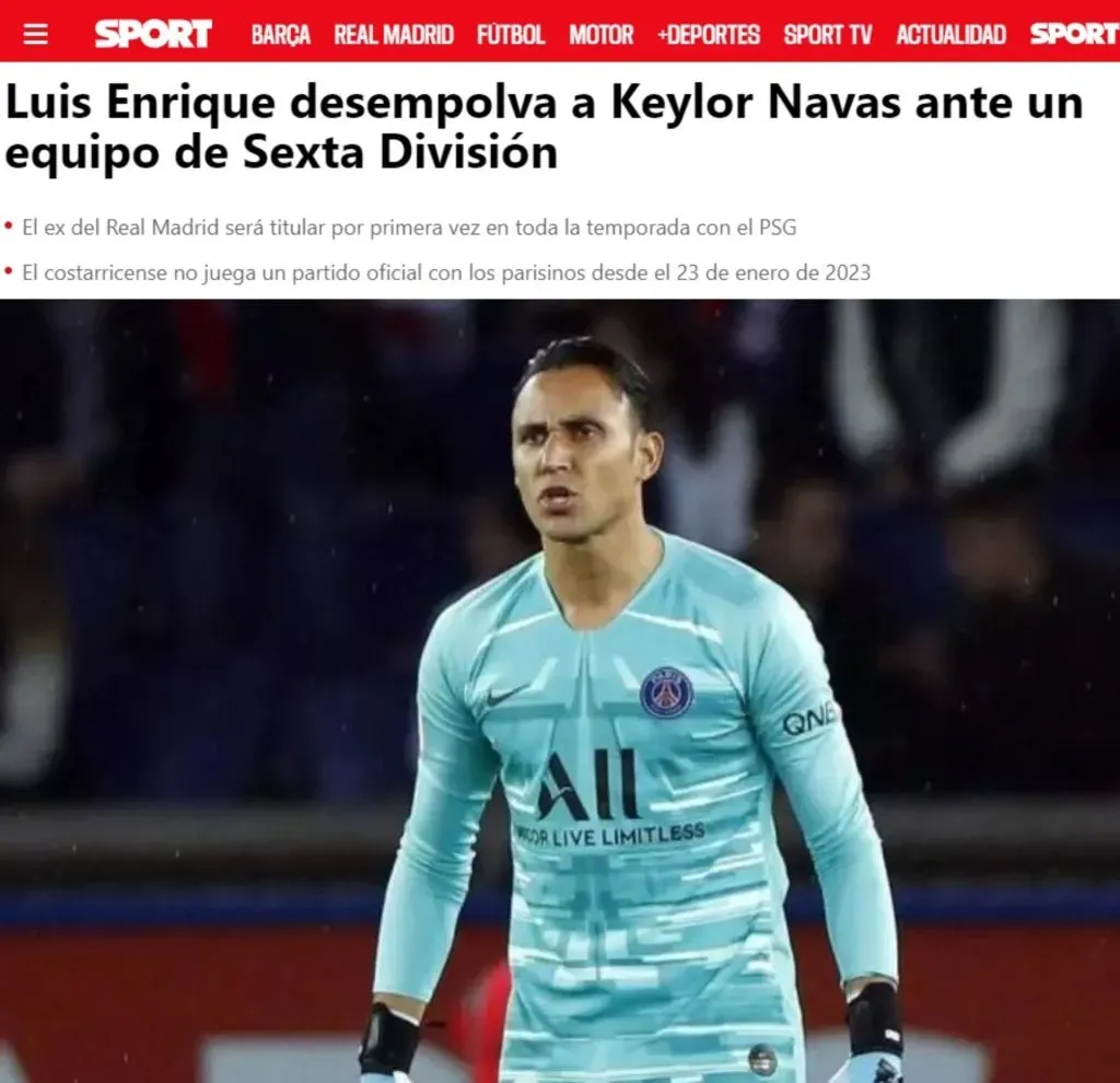 El título de Sport sobre la vuelta de Keylor Navas. (Foto: Sport)