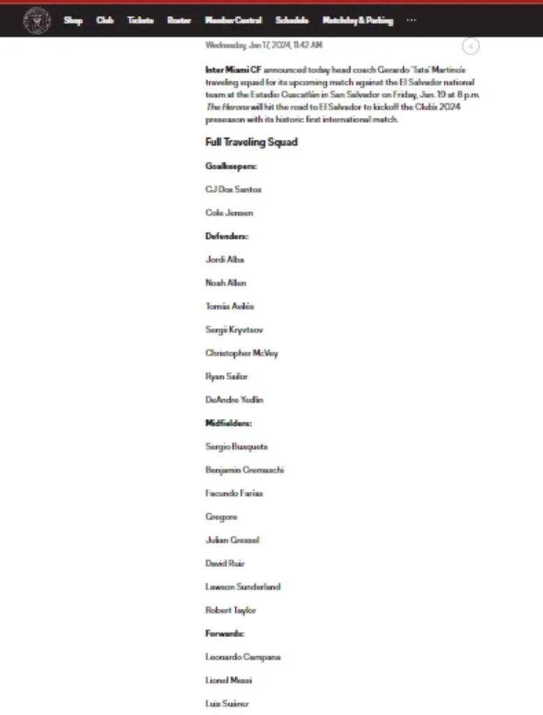 El anuncio del Inter Miami en su página web. (Foto: Inter Miami)