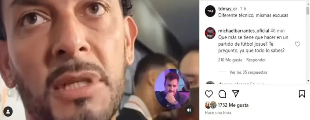 La respuesta de Michael Barrantes a Josué Quesada. (Foto: Instagram)