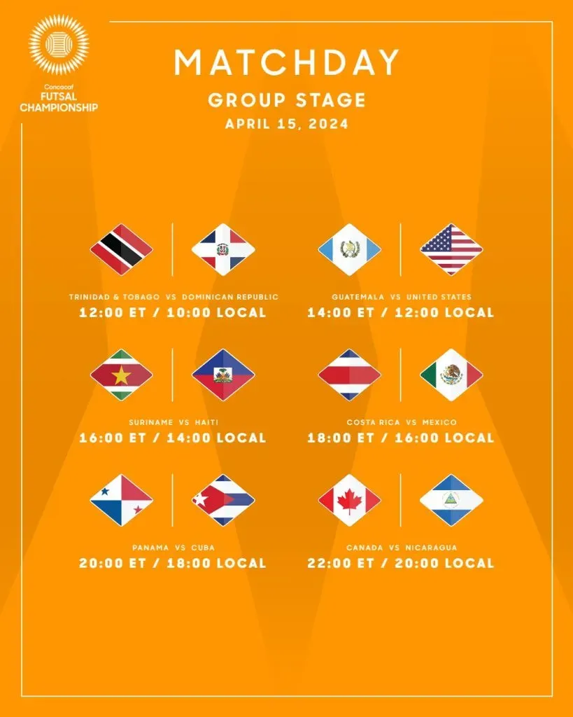 El orden de juego para la tercera fecha de la fase de grupos del Campeonato de Futsal de la Concacaf 2024 (Foto: Concacaf)